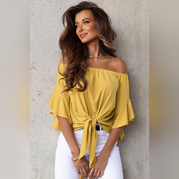Off-Shoulder Tie Hem Blouse Hit The ♡ Button For-20% SALE!! - Picture 1 of 3